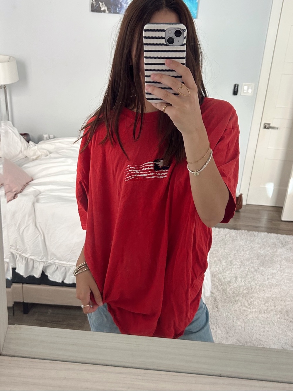 American Flag Embroidered T Shirt